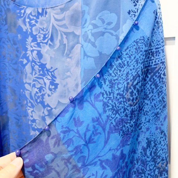 Soft Surroundings S/M Blue Poncho Tunic Blouse Over Attached Tank - Picture 5 of 9